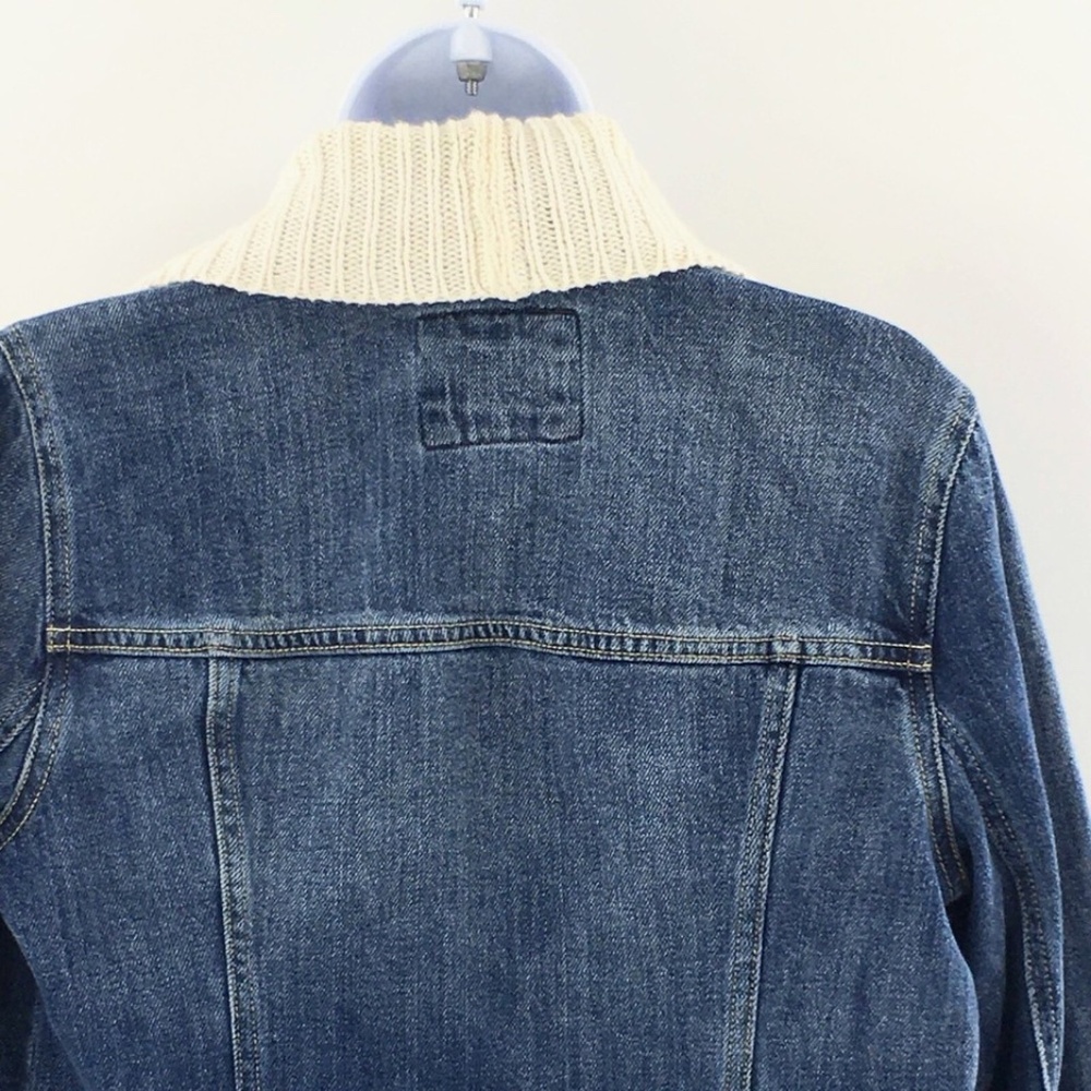 Abercrombie & Fitch Womens Denim Jacket Blue Jean Attached Sweater Scarf Sz M - Picture 6 of 11